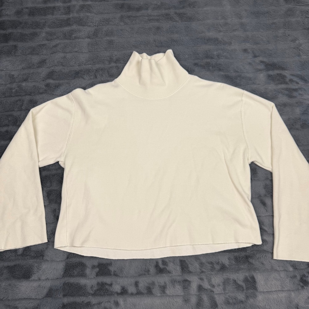 Zara Womens Cream Ribbed Mock Neck Sweater Long Sleeve Off White Small